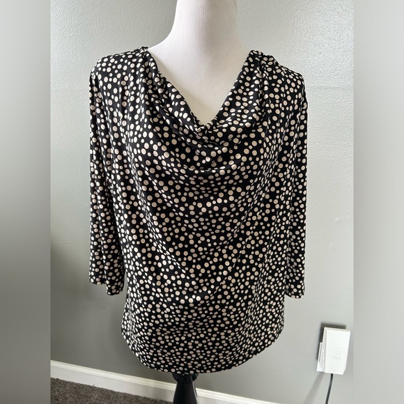 Eileen Tracy women’s XL black/cream polkadot blouse with 3/4‎ sleeve Mule neck - Picture 1 of 7